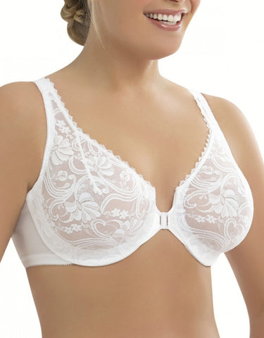 Lacy Front Hook Bra, White, Large 