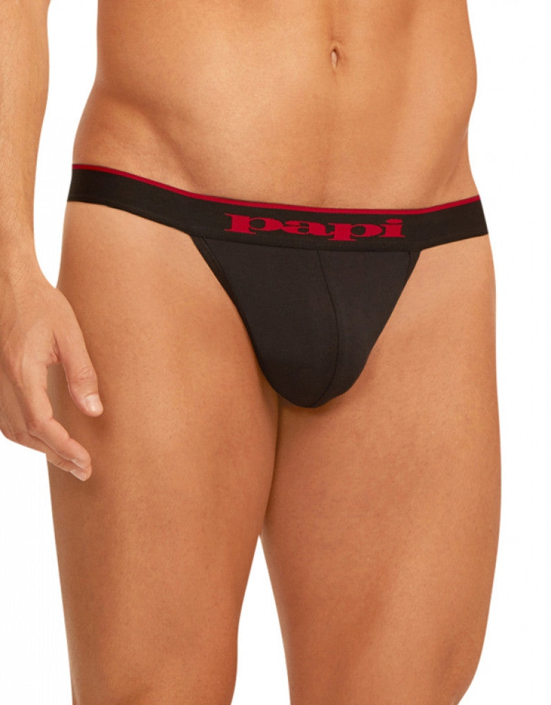 Papi Men's 3-Pack Cotton Stretch Thong, Red/Grey/Black, Small