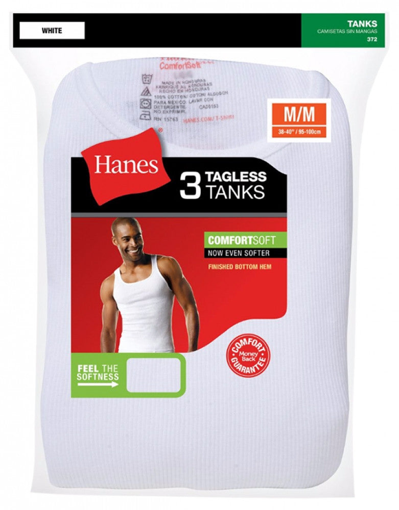 $60 Hanes Mens 2 Pack Sleeveless Tank Top Shirt White Cotton Ribbed  Undershirt M