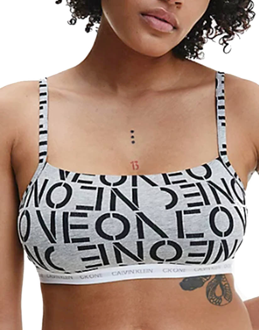 Calvin Klein Plus Size CK One Cotton unlined bralette in mini stagger logo  print