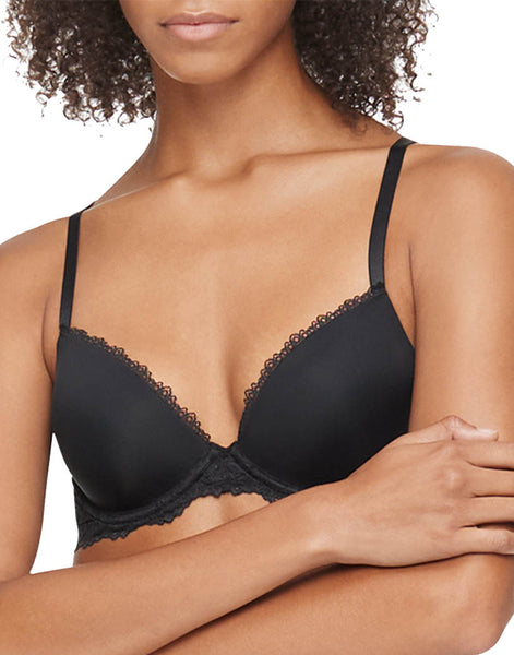 NWT Calvin Klein QF1418 Signature Unlined Plunge Soft Cup Lace Bra,  Black, 32B