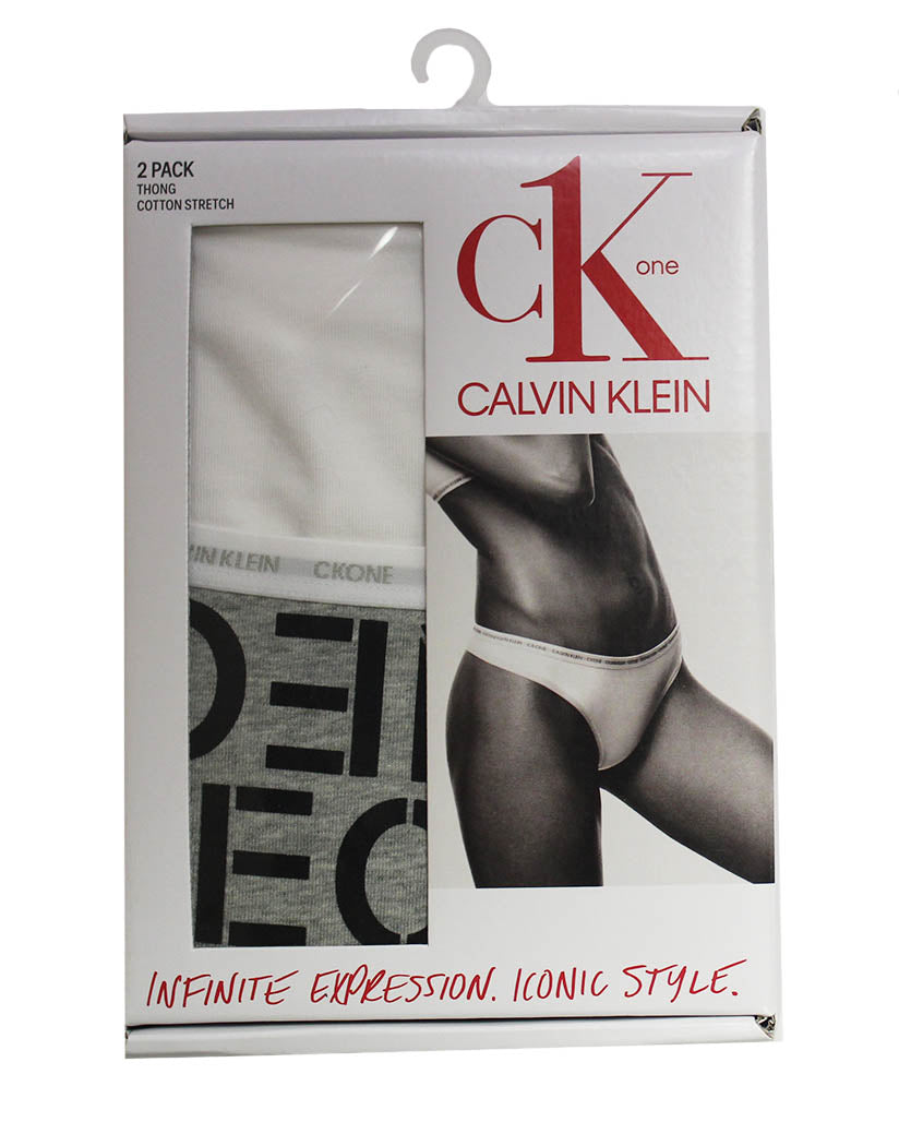 000QD3788E Calvin Klein CK One Cotton 2 Pack Thong - 000QD3788E  White/Stencil One Grey Heather