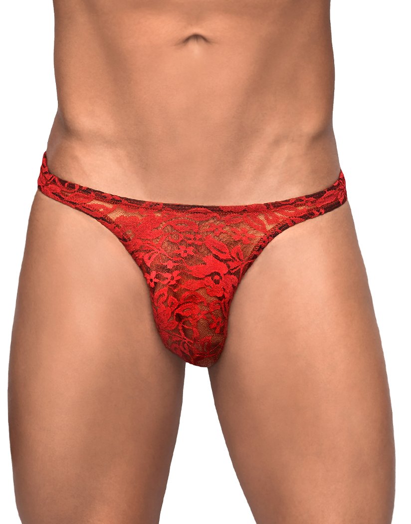 Red Lace, Red Satin G-string for Men, Adjustable, Lined, Comfortable Thong  -  Sweden