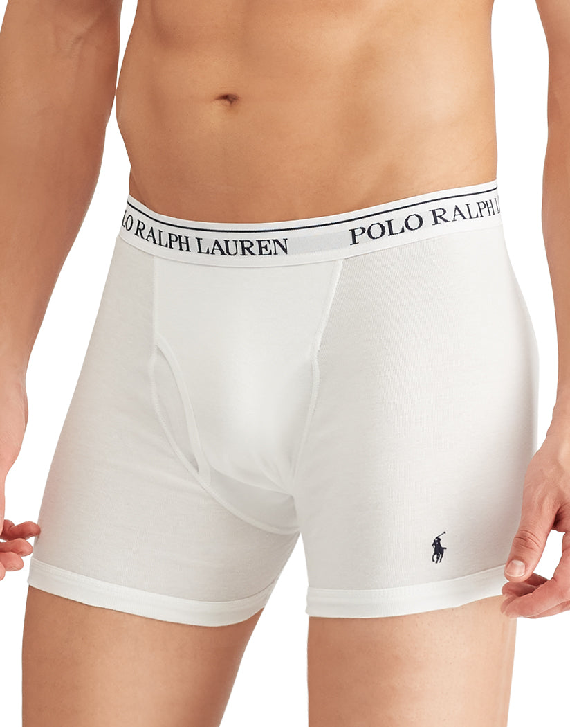 POLO RALPH LAUREN Men's Classic Fit Cotton Knit Boxers, White/Cruise Navy,  Small at  Men's Clothing store